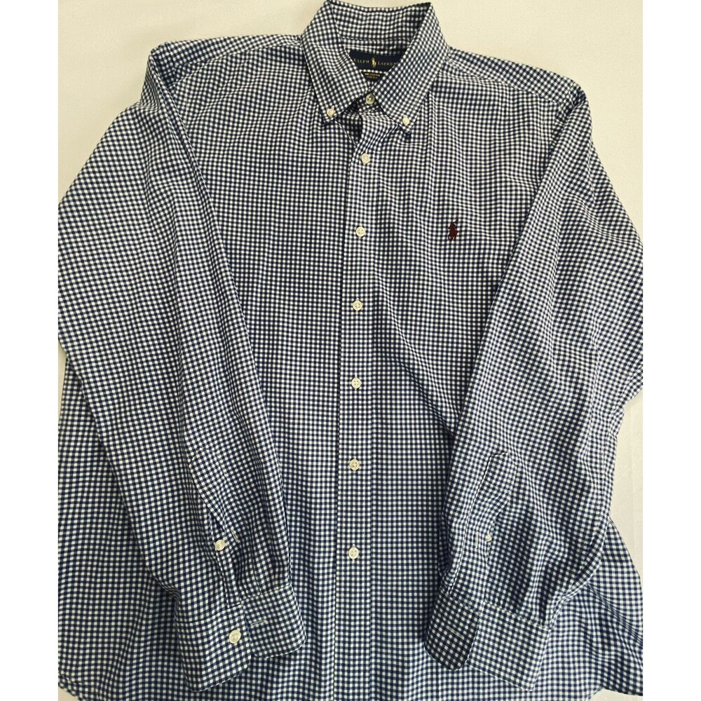 Ralph Lauren Mens Stretch Cotton Blue White Check Button Down Size L